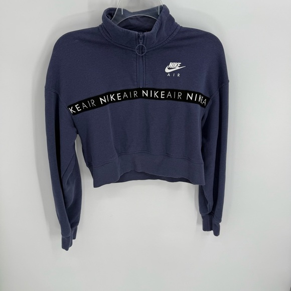 Nike Air Sweatshirt Womens Size Small Blue Long Sleeve Mock Neck 1/4 Zip Cropped - Picture 7 of 7